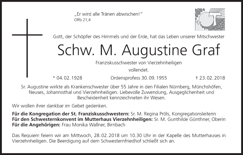  Traueranzeige für Augustine Graf vom 27.02.2018 aus MGO