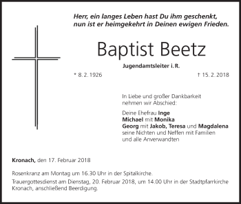 Anzeige von Baptist Beetz von MGO