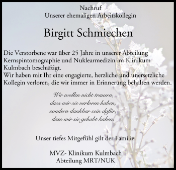 Anzeige von Birgitt Schmiechen von MGO