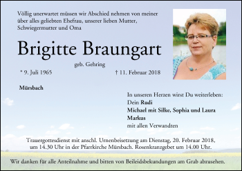 Anzeige von Brigitte Braungart von MGO