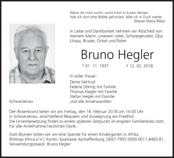Anzeige von Bruno Hegler von MGO