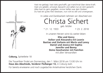 Anzeige von Christa Sichert von MGO