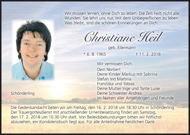  Traueranzeige für Christiane Heil vom 14.02.2018 aus MGO