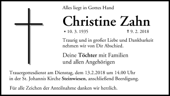 Anzeige von Christine Zahn von MGO