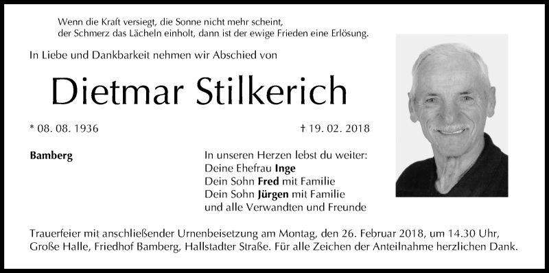  Traueranzeige für Dietmar Stilkerich vom 23.02.2018 aus MGO