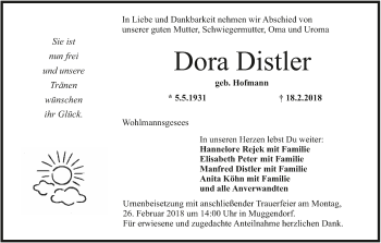 Anzeige von Dora Distler von MGO