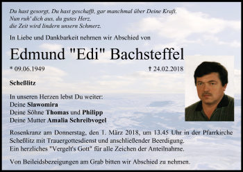 Anzeige von Edmund Edi Bachsteffel von MGO
