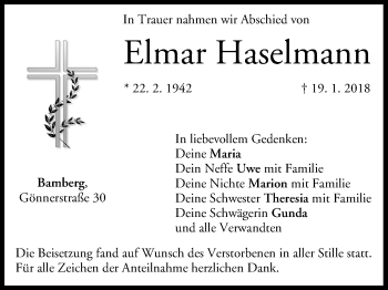 Anzeige von Elmar Haselmann von MGO