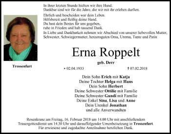 Anzeige von Erna Roppelt von MGO