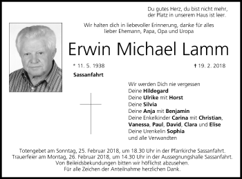 Anzeige von Erwin Michael Lamm von MGO