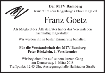 Anzeige von Franz Goetz von MGO