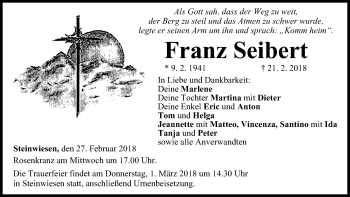 Anzeige von Franz Seibert von MGO