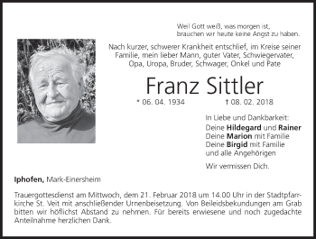 Anzeige von Franz Sittler von MGO