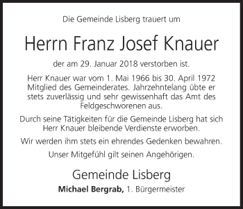 Anzeige von Franz Josef Knauer von MGO
