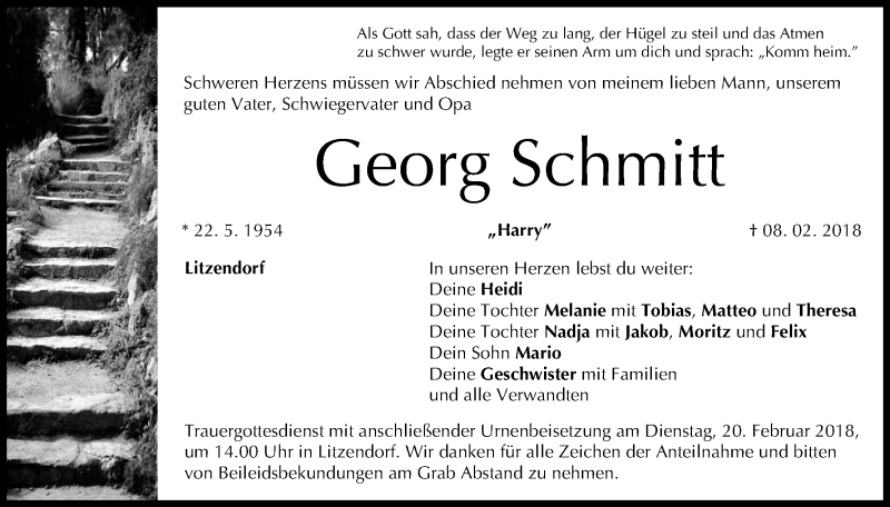  Traueranzeige für Georg Schmitt vom 10.02.2018 aus MGO