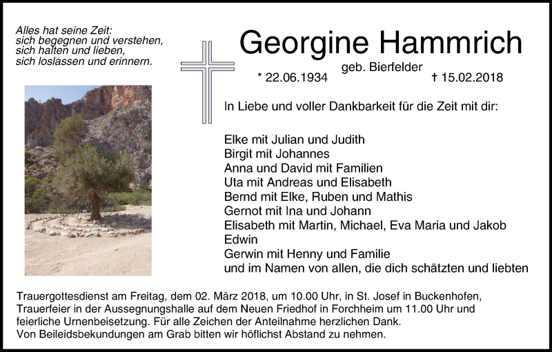  Traueranzeige für Georgine Hammrich vom 24.02.2018 aus MGO