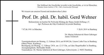 Anzeige von Gerd Wehner von MGO