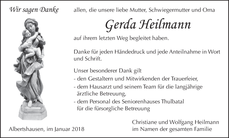  Traueranzeige für Gerda Heilmann vom 24.02.2018 aus MGO