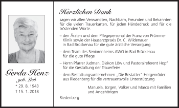 Anzeige von Gerda Henz von MGO