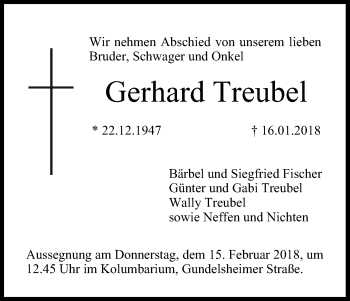 Anzeige von Gerhard Treubel von MGO