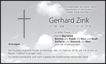 Anzeige von Gerhard Zink von MGO