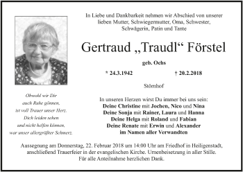 Anzeige von Gertraud Förstel von MGO