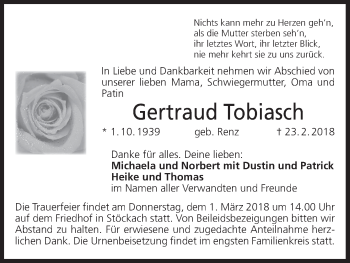 Anzeige von Gertraud Tobiasch von MGO