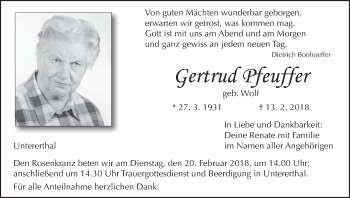 Anzeige von Gertrud Pfeuffer von MGO