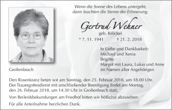 Anzeige von Gertrud Wehner von MGO