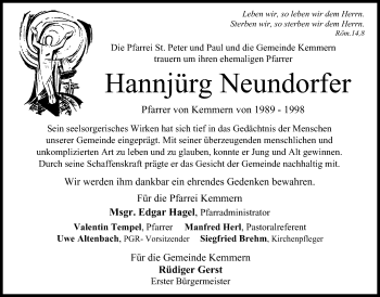 Anzeige von Hannjürg Neundorfer von MGO