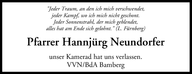  Traueranzeige für Hannjürg Neundorfer vom 10.02.2018 aus MGO