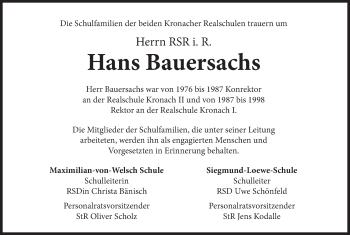 Anzeige von Hans Bauersachs von MGO