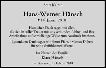 Anzeige von Hans-werner Hänsch von MGO