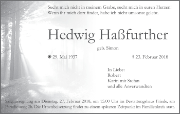 Anzeige von Hedwig Haßfurther von MGO