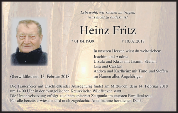 Anzeige von Heinz Fritz von MGO