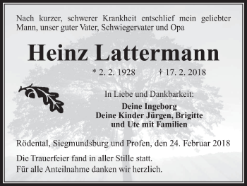 Anzeige von Heinz Lattermann von MGO