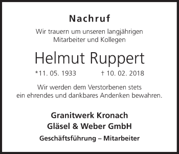 Anzeige von Helmut Ruppert von MGO