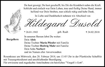 Anzeige von Hildegard Dusold von MGO
