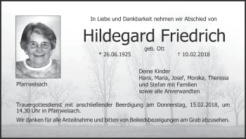Anzeige von Hildegard Friedrich von MGO