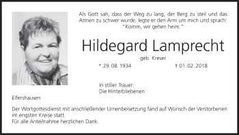 Anzeige von Hildegard Lamprecht von MGO