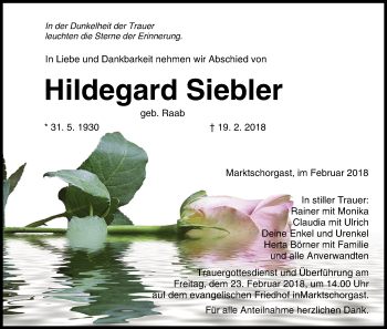 Anzeige von Hildegard Siebler von MGO