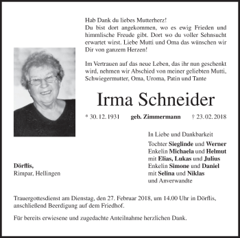 Anzeige von Irma Schneider von MGO