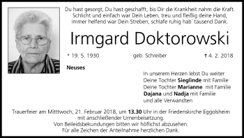 Anzeige von Irmgard Doktorowski von MGO
