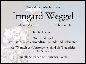 Anzeige von Irmgard Weggel von MGO