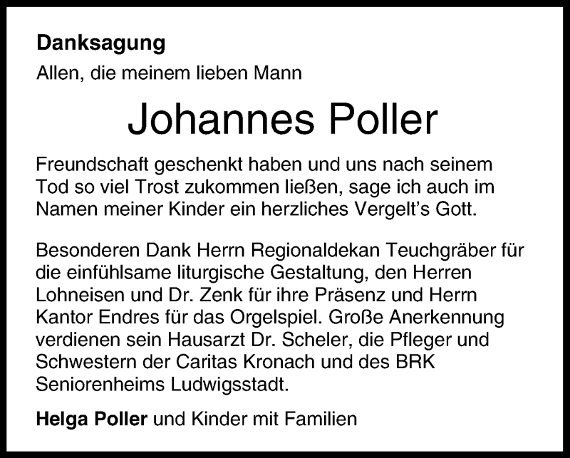 Traueranzeige für Johannes Poller vom 28.02.2018 aus MGO