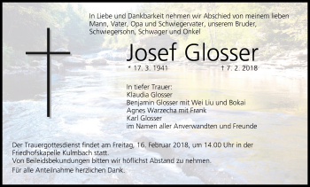 Anzeige von Josef Glosser von MGO