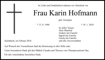 Anzeige von Karin Hofmann von MGO