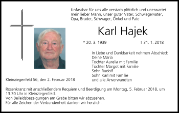 Anzeige von Karl Hajek von MGO