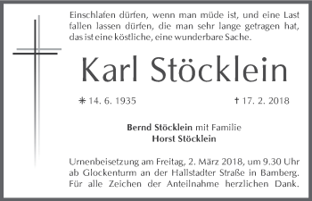 Anzeige von Karl Stöcklein von MGO