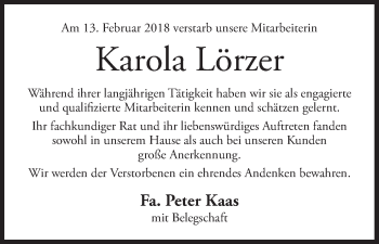 Anzeige von Karola Lörzer von MGO